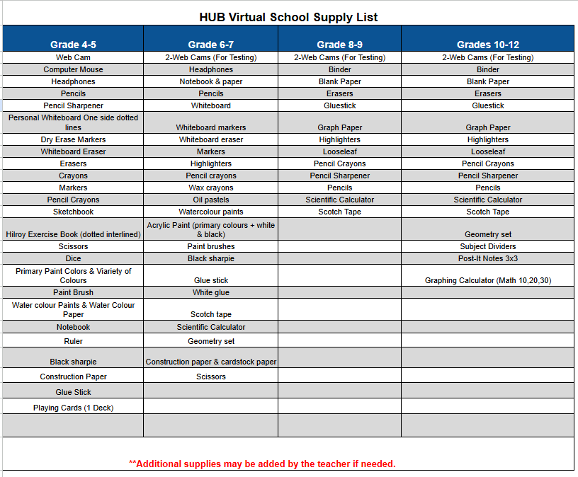 26-27 School Supply List