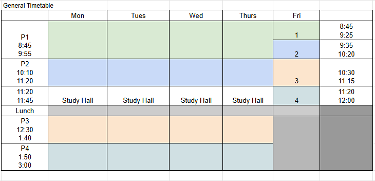 General Time Table